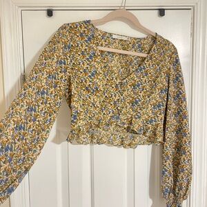 Lush Blue and Yellow Floral Blouse